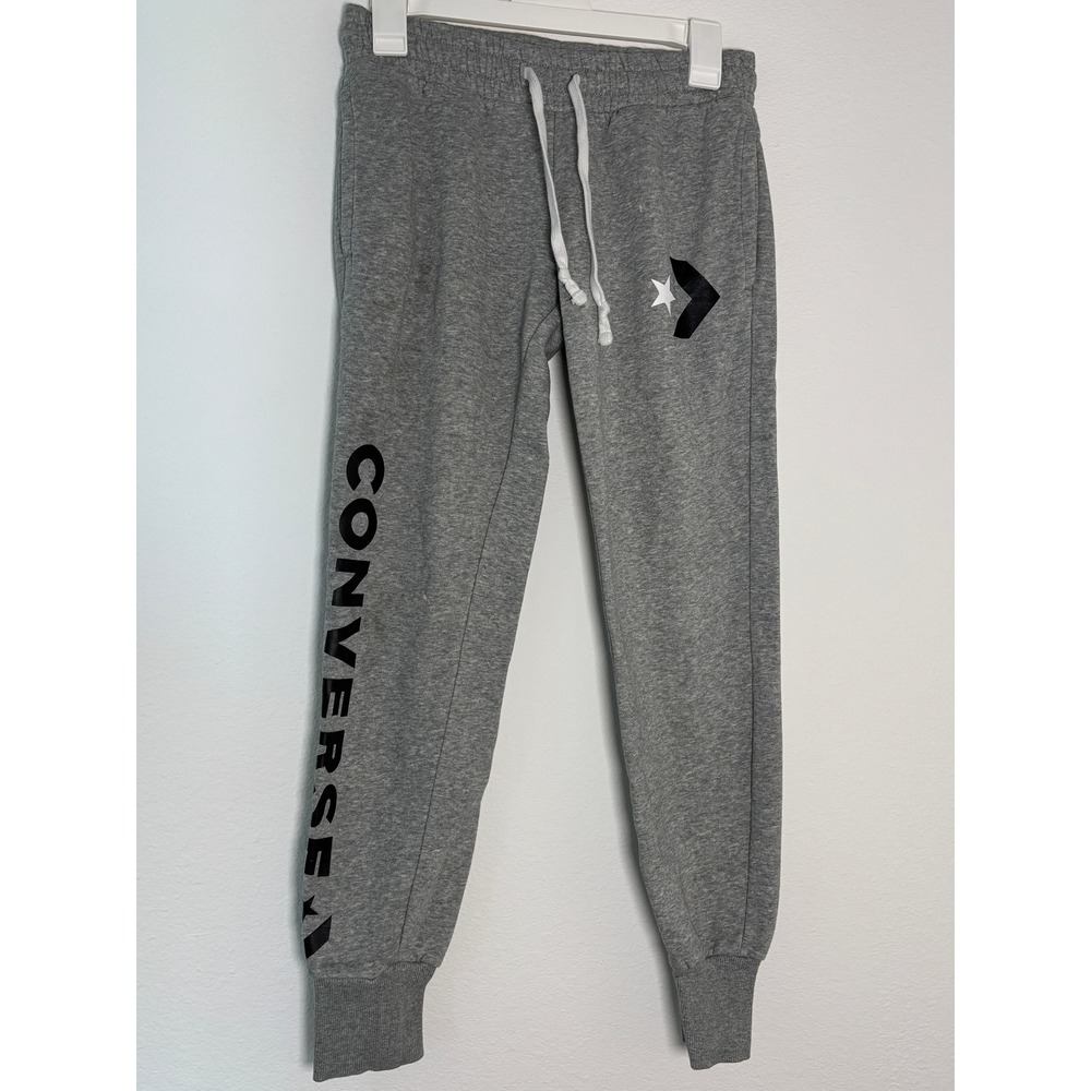 Converse‎ Mens Heather Gray Fleece Jogger Sweatpants Star Chevron Logo Size XS
